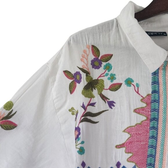 AP.NY New York Embroidered Floral Birds Embroidery Button Front Blouse Top XL - Picture 10 of 11